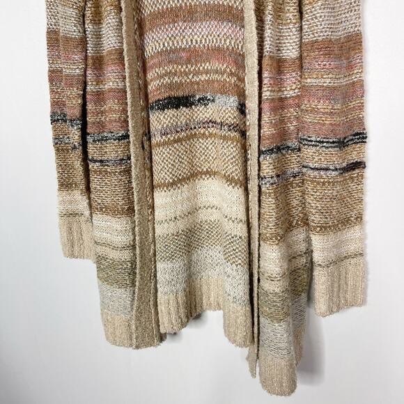 Westport Medium M Brown Blue Multi Striped Textured Open Front Cardigan Sweater - Picture 4 of 7